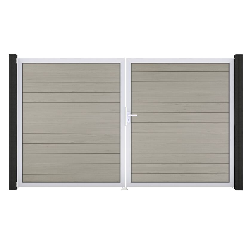 Doppeltor 'Solid' BPC/Aluminium DIN rechts sandfarben/silber 300 x 180 cm