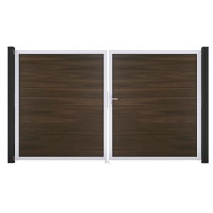 Doppeltor 'Solid' BPC/Aluminium DIN rechts walnussfarben/silber 300 x 180 cm