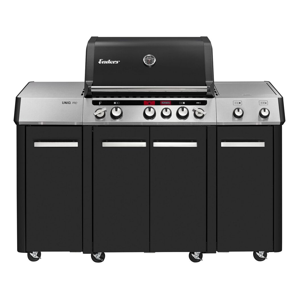 Schwarzer Gasgrill mit sechs Drehreglern