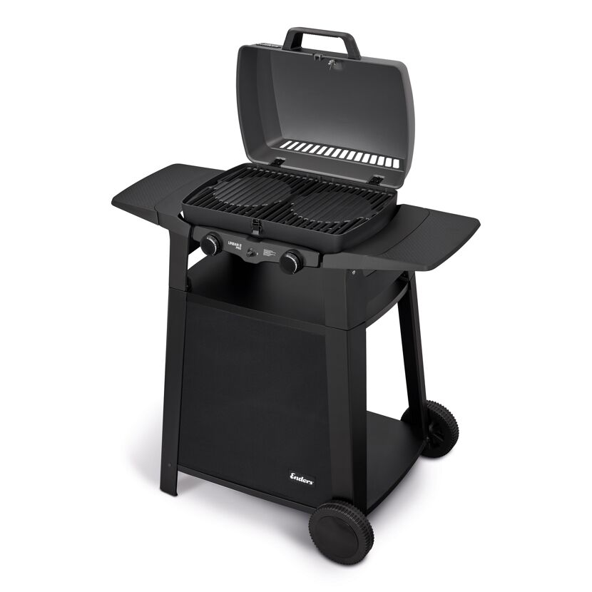 Mobiler Gasgrill mit geöffnetem Deckel