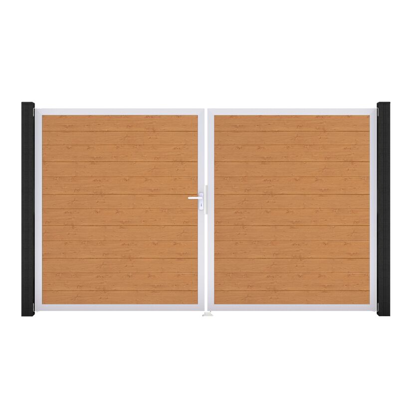 Doppeltor 'BasicLine' DIN links Eichefarben Braun/silber 300 x 180 cm
