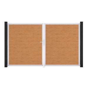 Doppeltor 'BasicLine' DIN links Eichefarben Braun/silber 300 x 180 cm