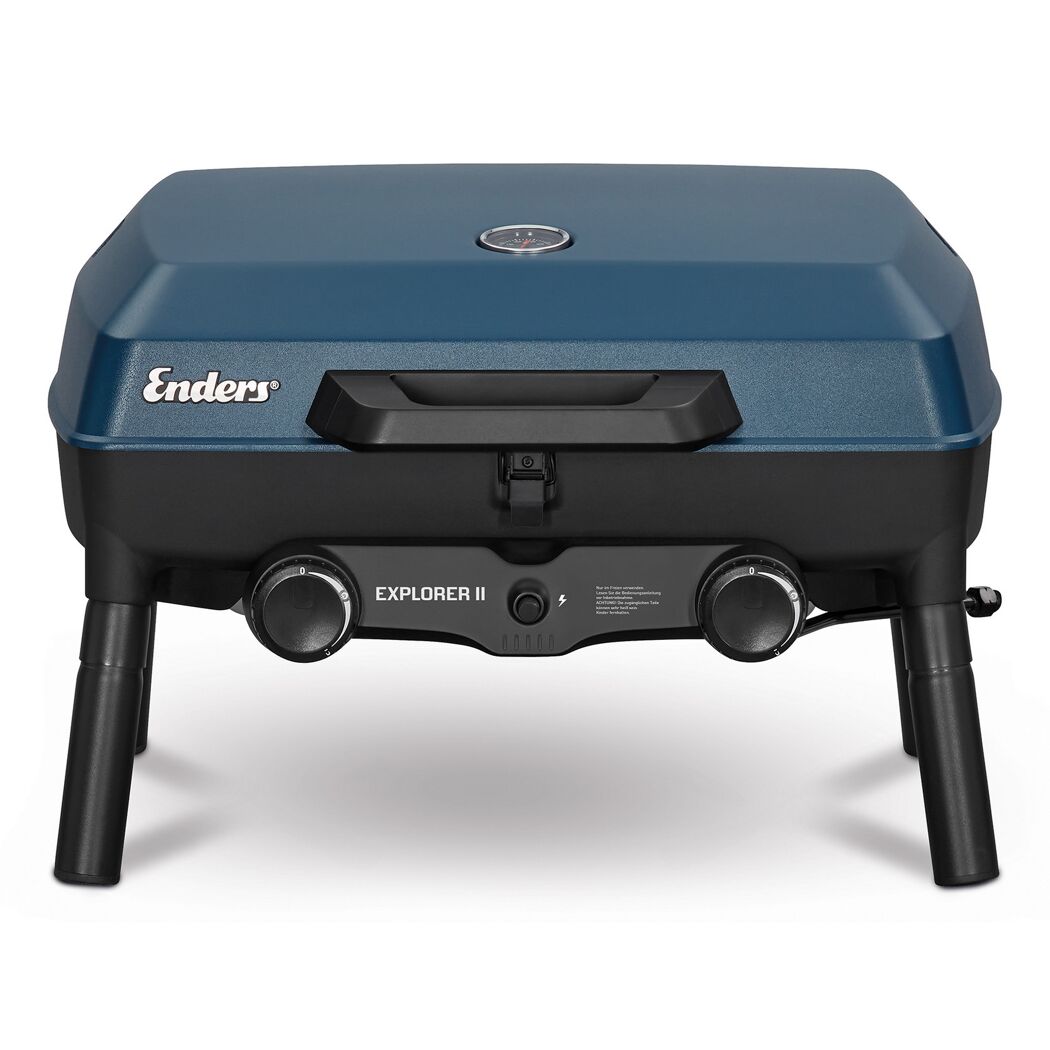 Blauer Gasgrill mit Deckel
