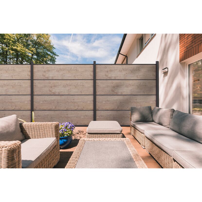 Steckzaun 'Premo' HPL Holzoptik 180 x 180 cm