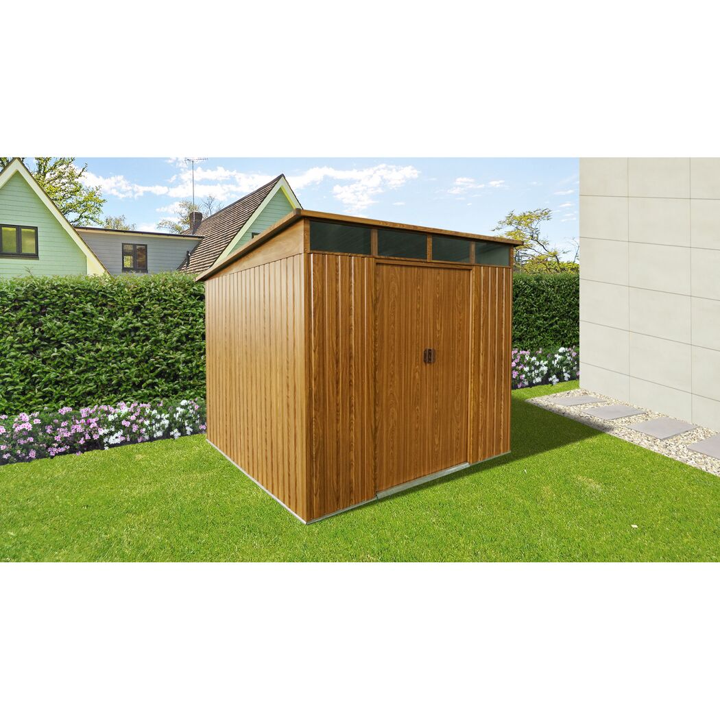 Gartenhaus aus Metall in Holzoptik