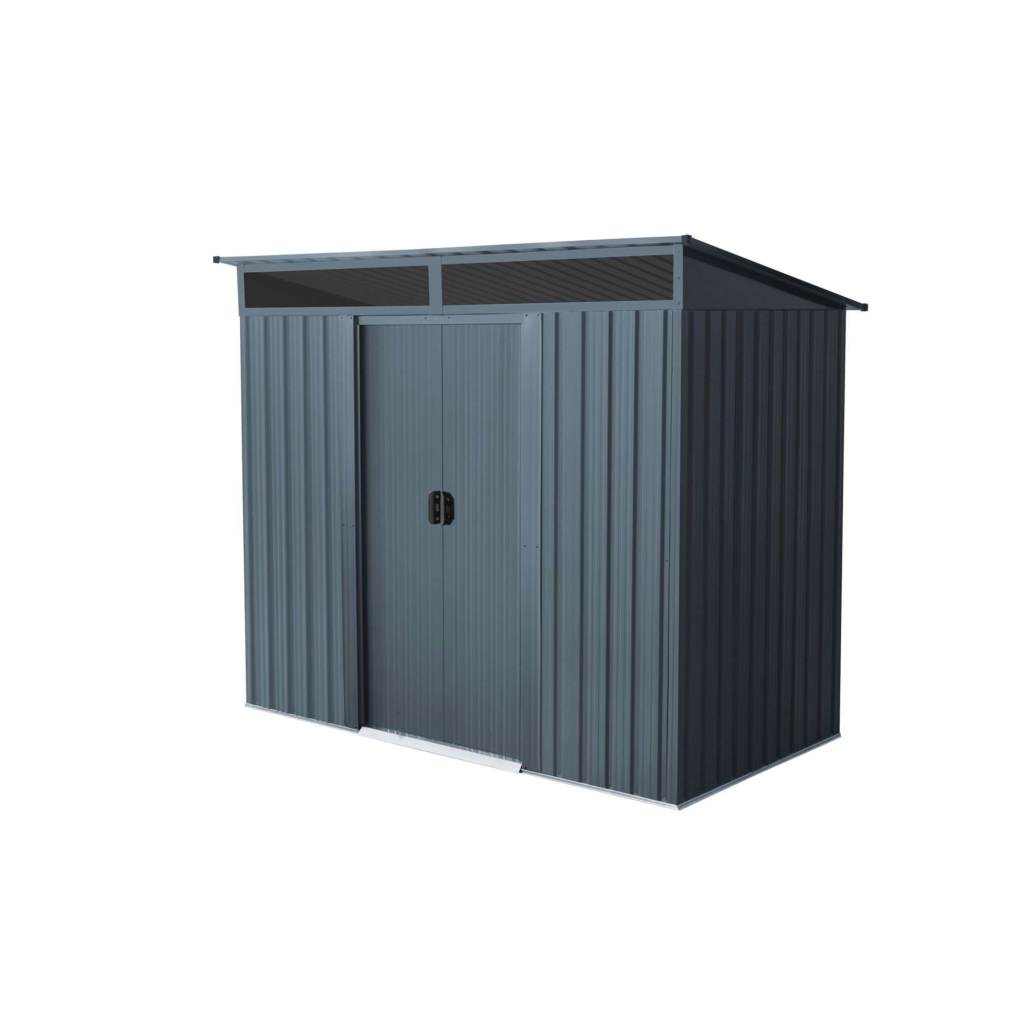 Grauer Geräteschuppen aus Metall
