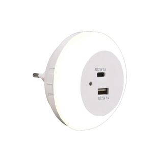 LED-Nachtlicht weiß Ø 8 cm USB A/C Ladeports, Lichtsensor