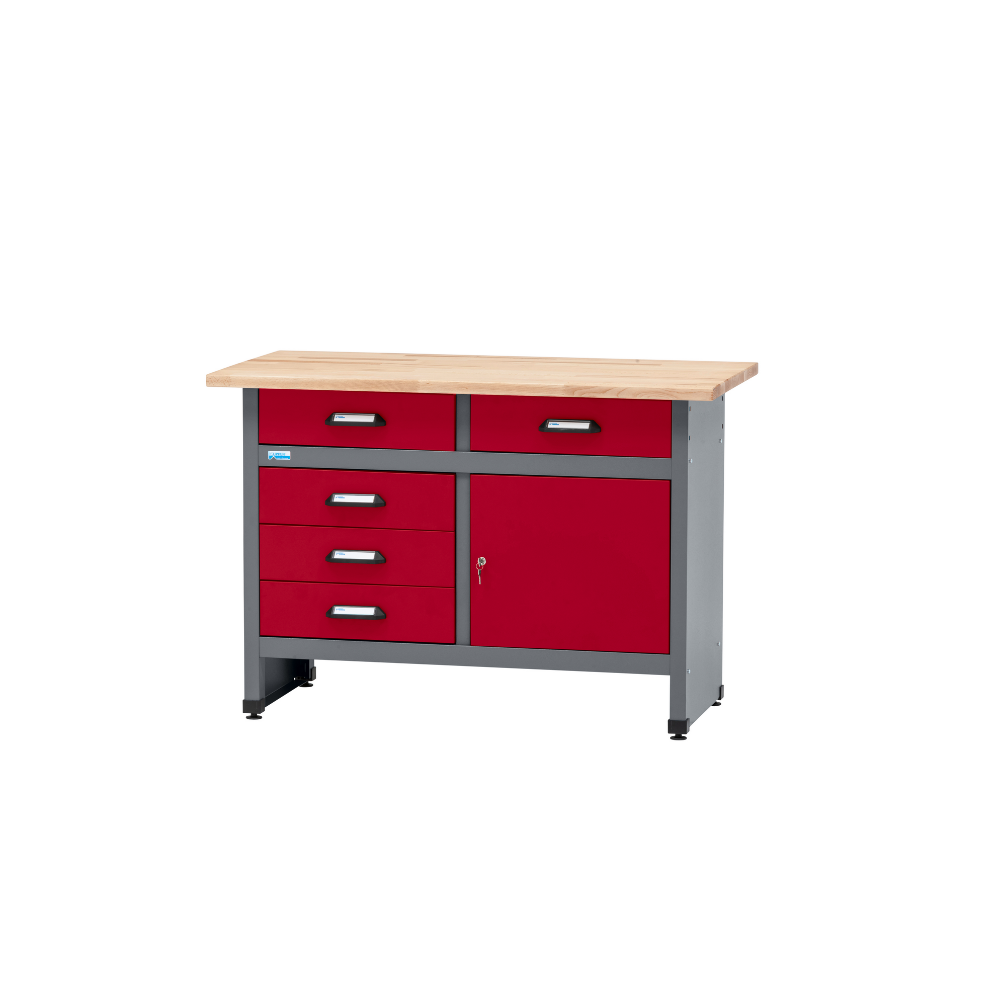 Werkbank Eintürig mit 5 Schubladen dunkelrot 120 x 84 x 60 cm