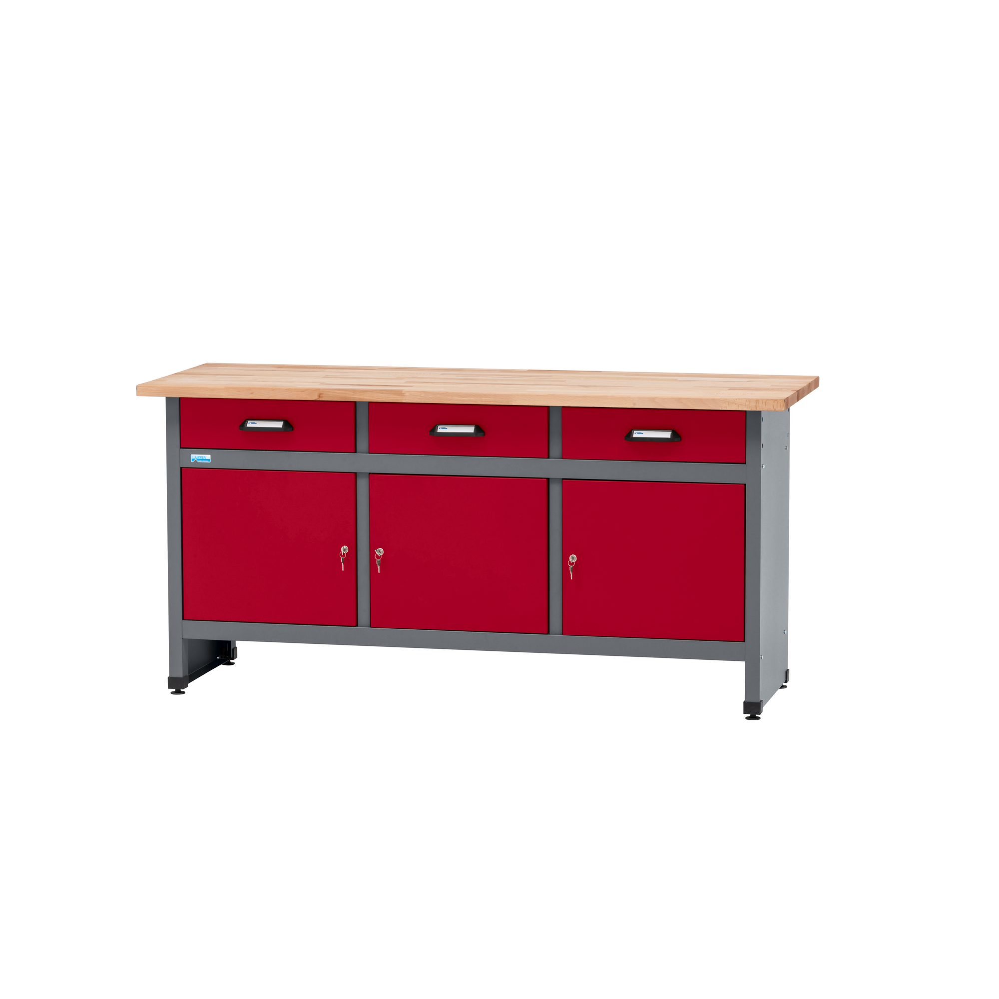 Werkbank mit 3 Türen und 3 Schubladen dunkelrot 170 x 84 x 60 cm