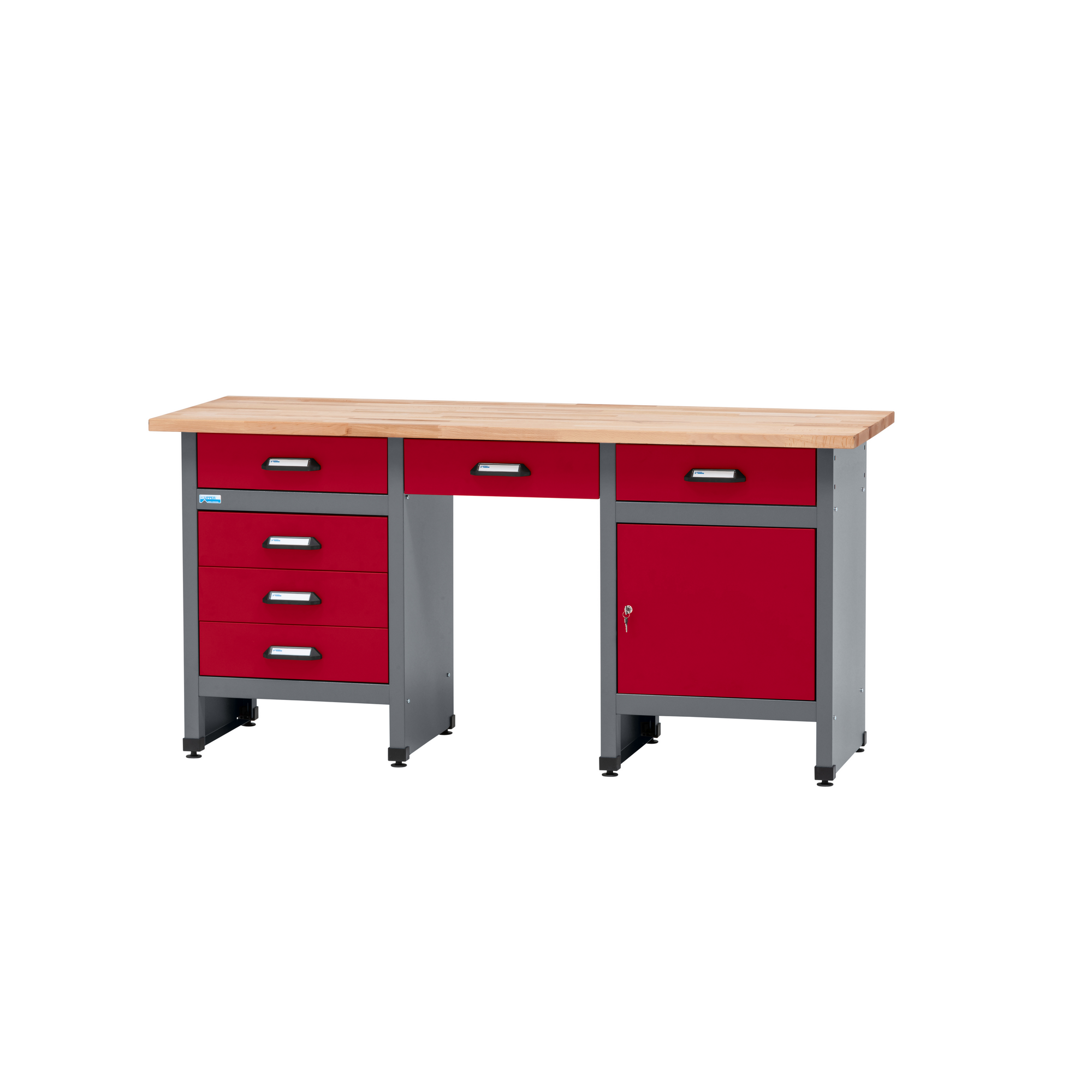 Werkbank Eintürig mit 6 Schubladen und Sitzraum dunkelrot 170 x 84 x 60 cm