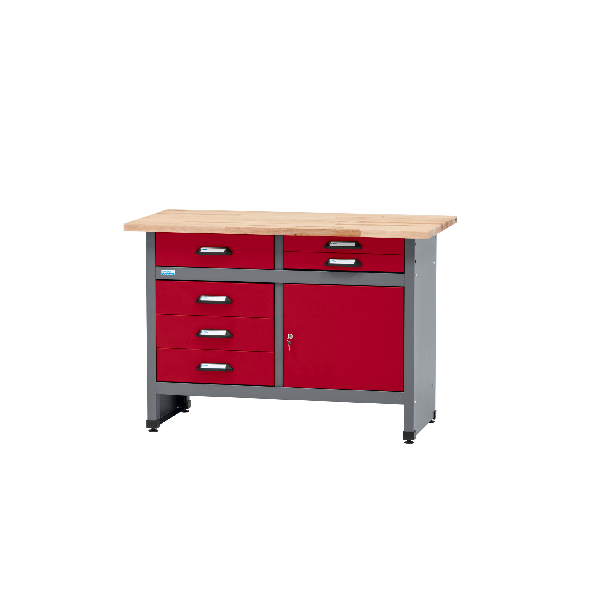 Werkbank Eintürig mit 6 Schubladen dunkelrot 120 x 84 x 60 cm