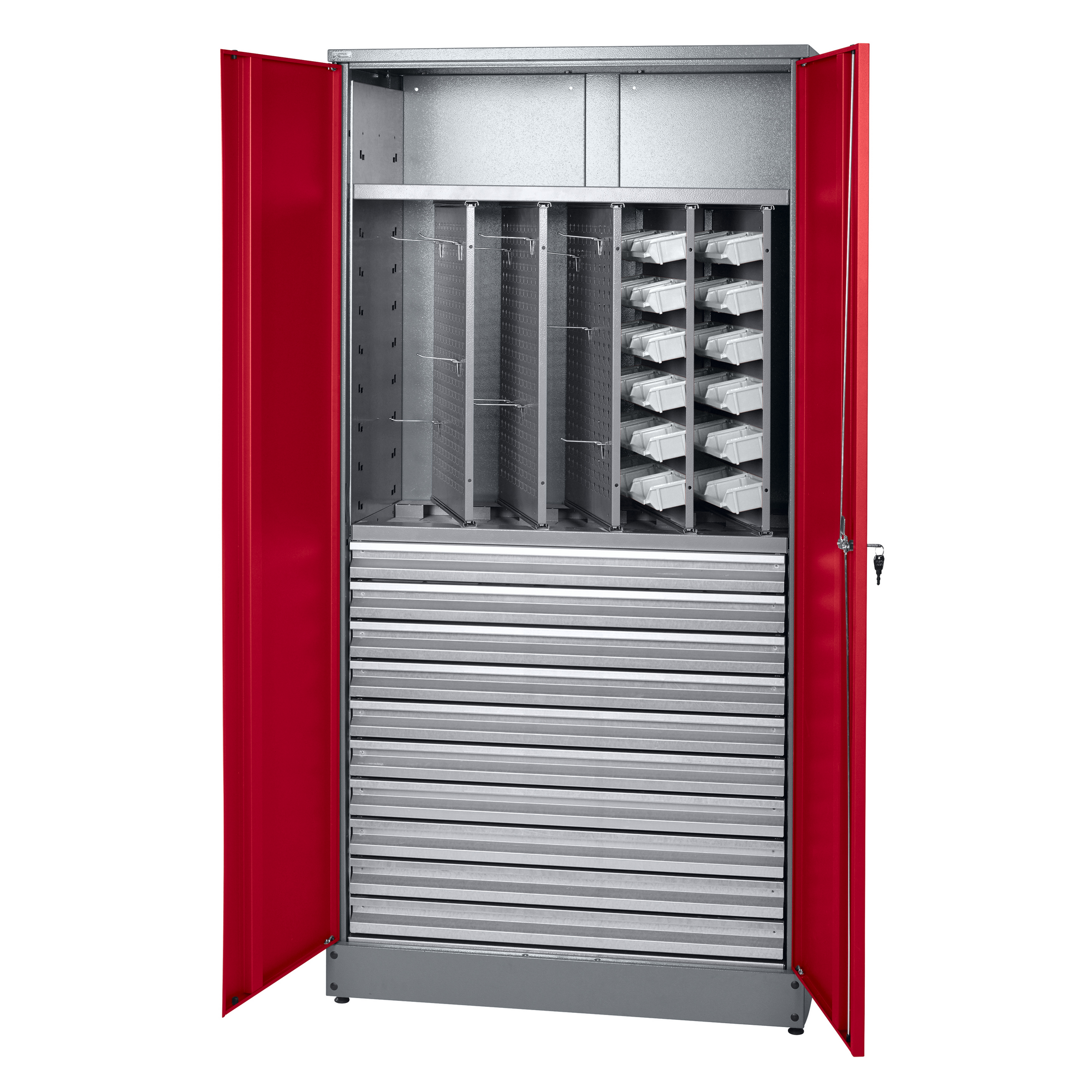 Materialschrank 2-Türig mit 10 Schubladen dunkelrot 91 x 180 x 45 cm