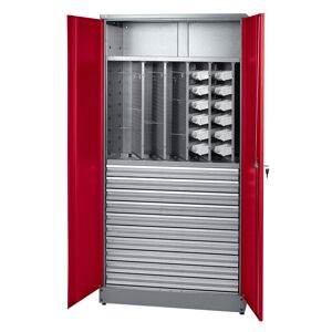 Materialschrank 2-Türig mit 10 Schubladen dunkelrot 91 x 180 x 45 cm