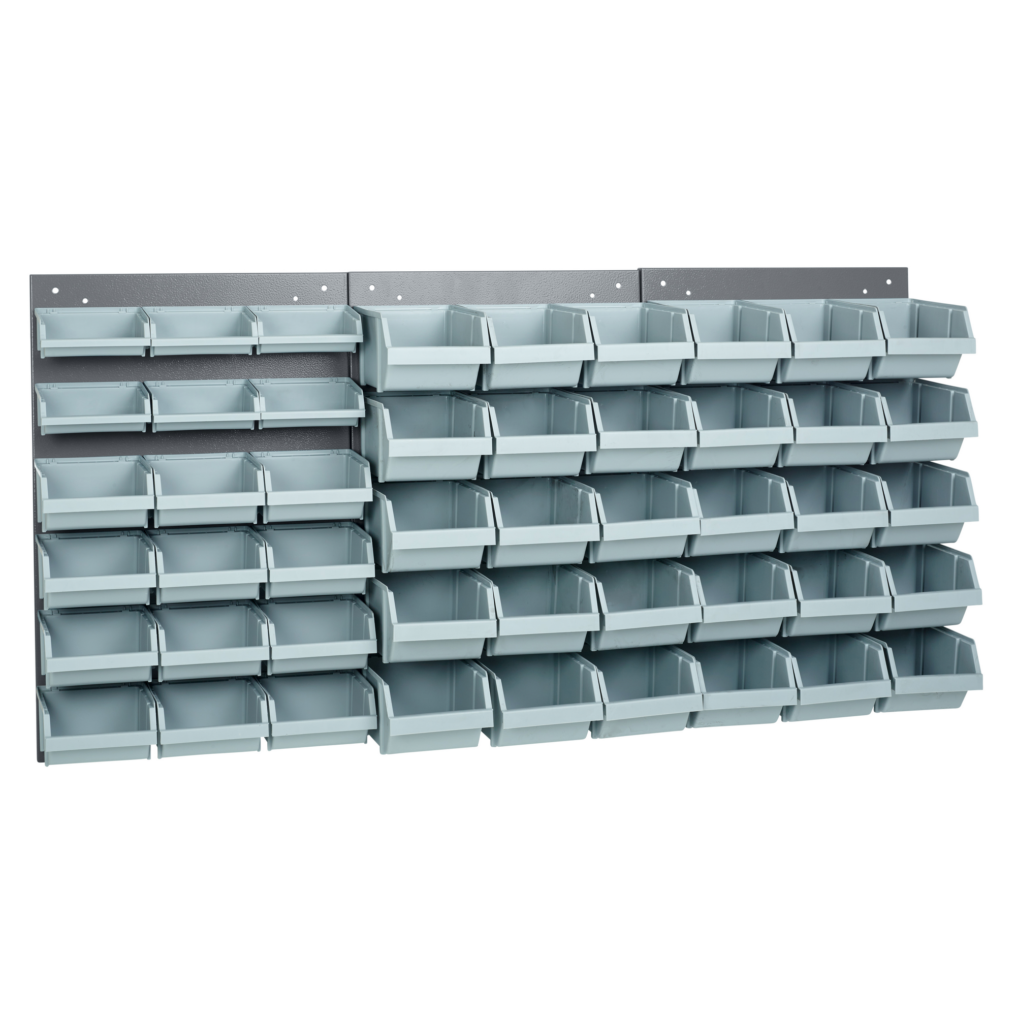 Schlitzpaneele Stahlblech hellgrau 120 x 60 x 10 cm 3-teilig mit 48 Sichtboxen