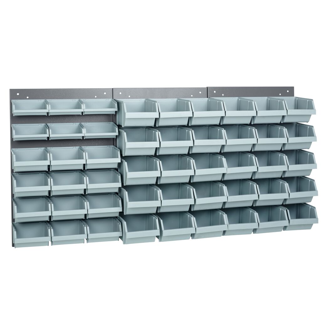 Schlitzpaneele Stahlblech hellgrau 120 x 60 x 10 cm 3-teilig mit 48 Sichtboxen
