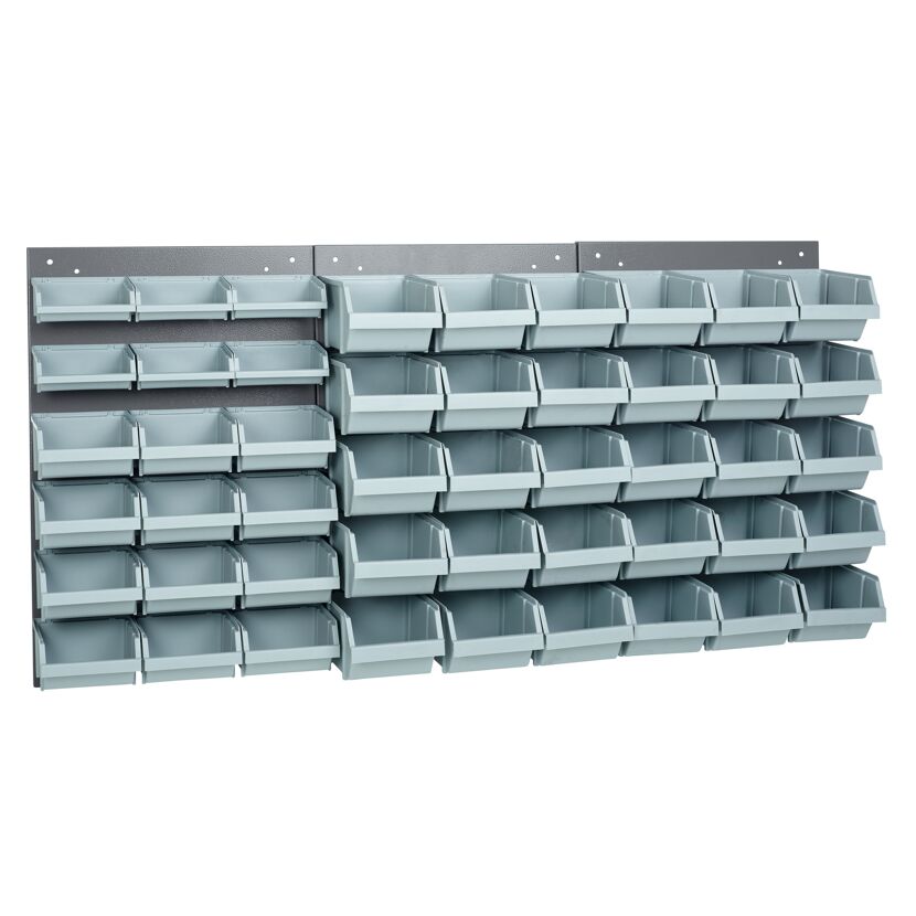 Schlitzpaneele Stahlblech hellgrau 120 x 60 x 10 cm 3-teilig mit 48 Sichtboxen