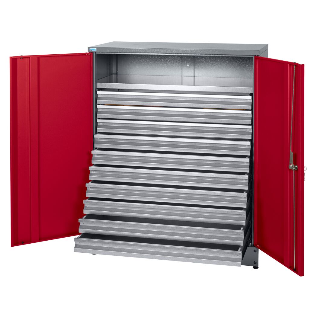 Materialschrank 2-Türig mit 10 Schubladen dunkelrot 91 x 110 x 45 cm