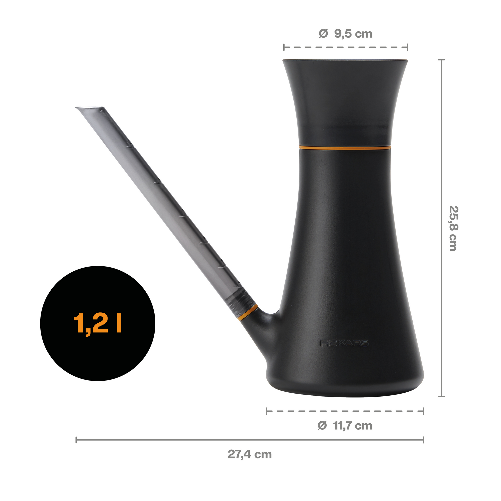 Gießkanne schwarz/orange 1,2 l + product picture