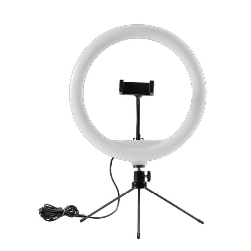 Ringlicht Ø 30 cm mit Stativen und Handyhalterung, USB-Anschluss