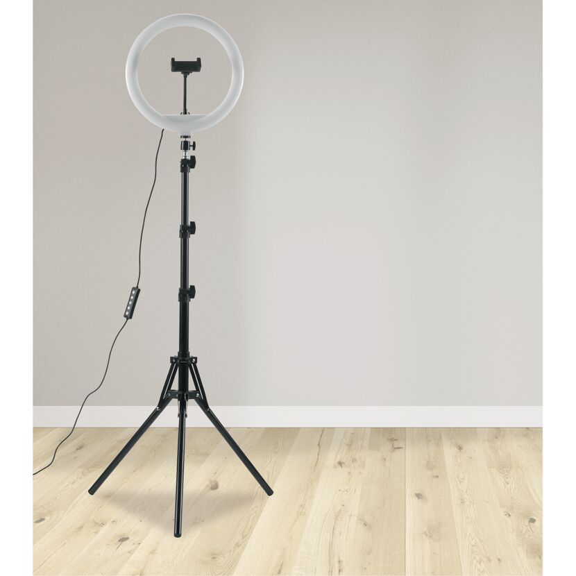 Ringlicht Ø 30 cm mit Stativen und Handyhalterung, USB-Anschluss