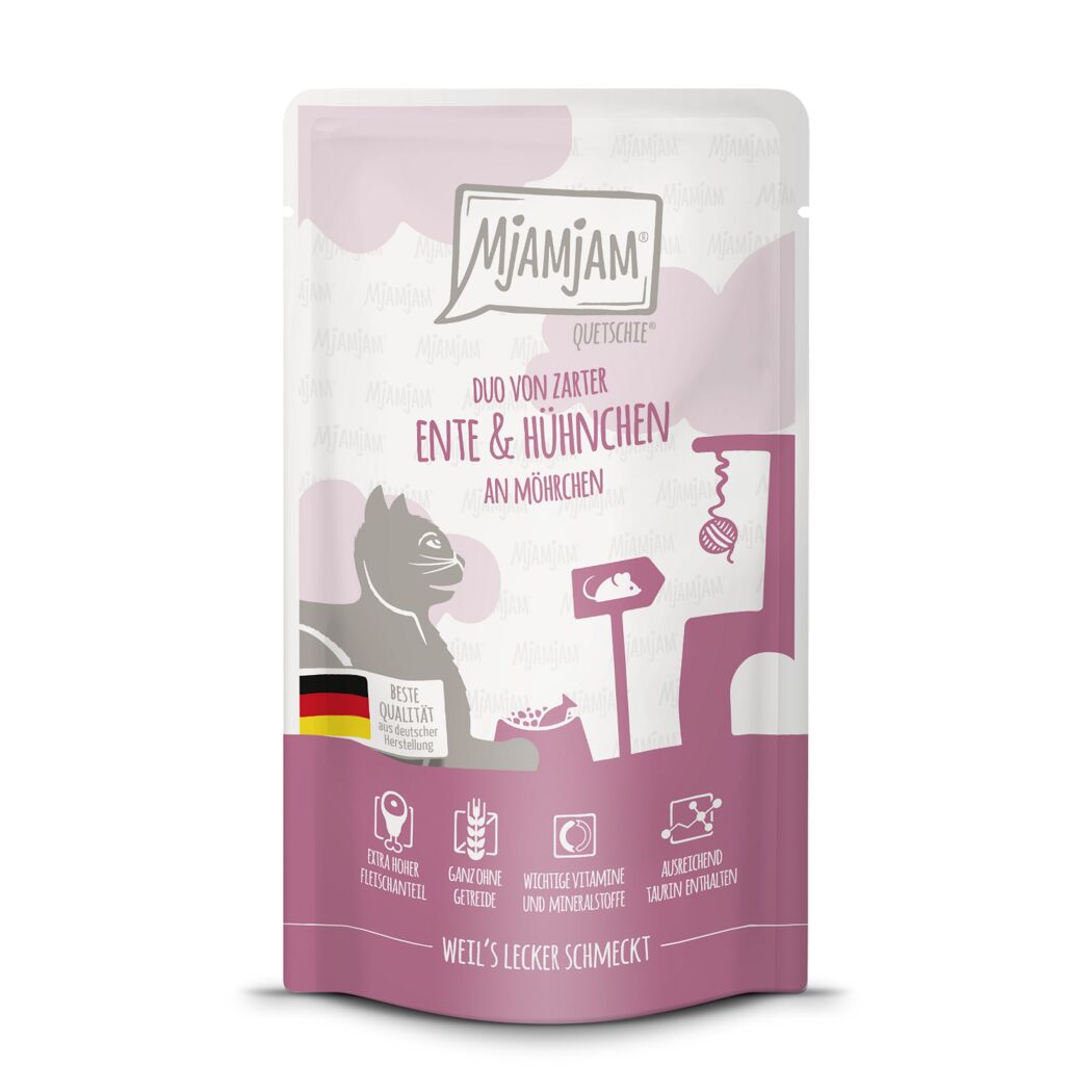 Katzenfutter 'Quetschie DUO' Ente und Hühnchen mit Möhrchen 125 g