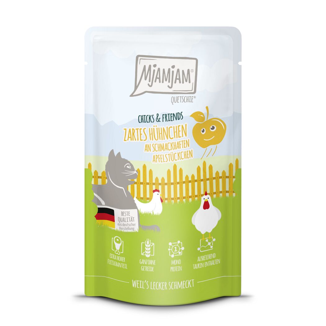 Katzenfutter 'Chicks & Friends Quetschie' Hühnchen und Apfelstückchen 125 g