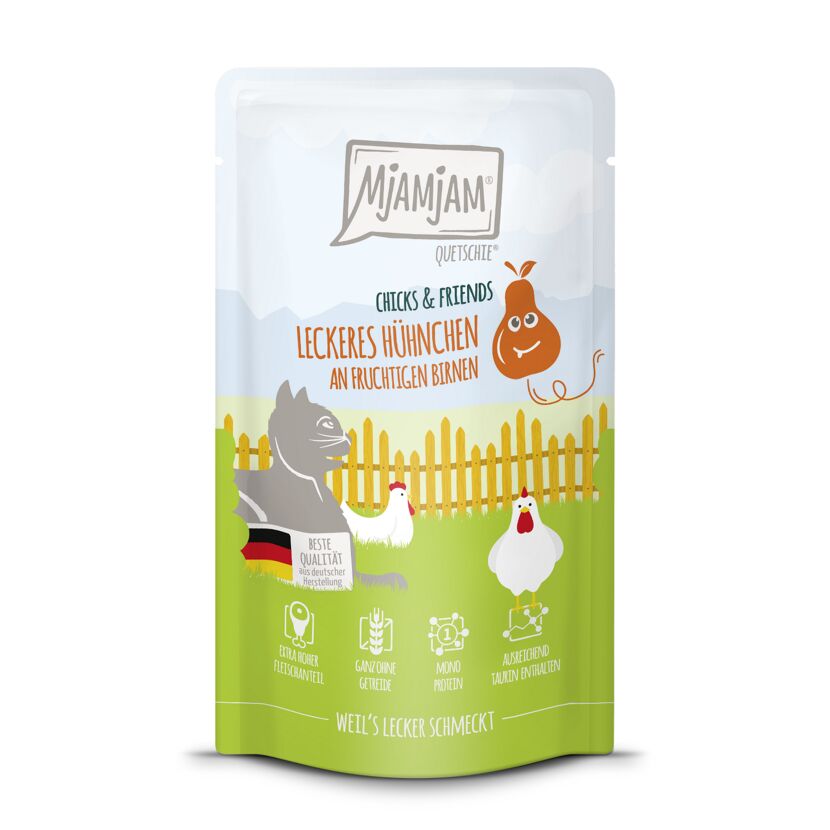 Katzenfutter 'Chicks & Friends Quetschie' Hühnchen und Birnen 125 g