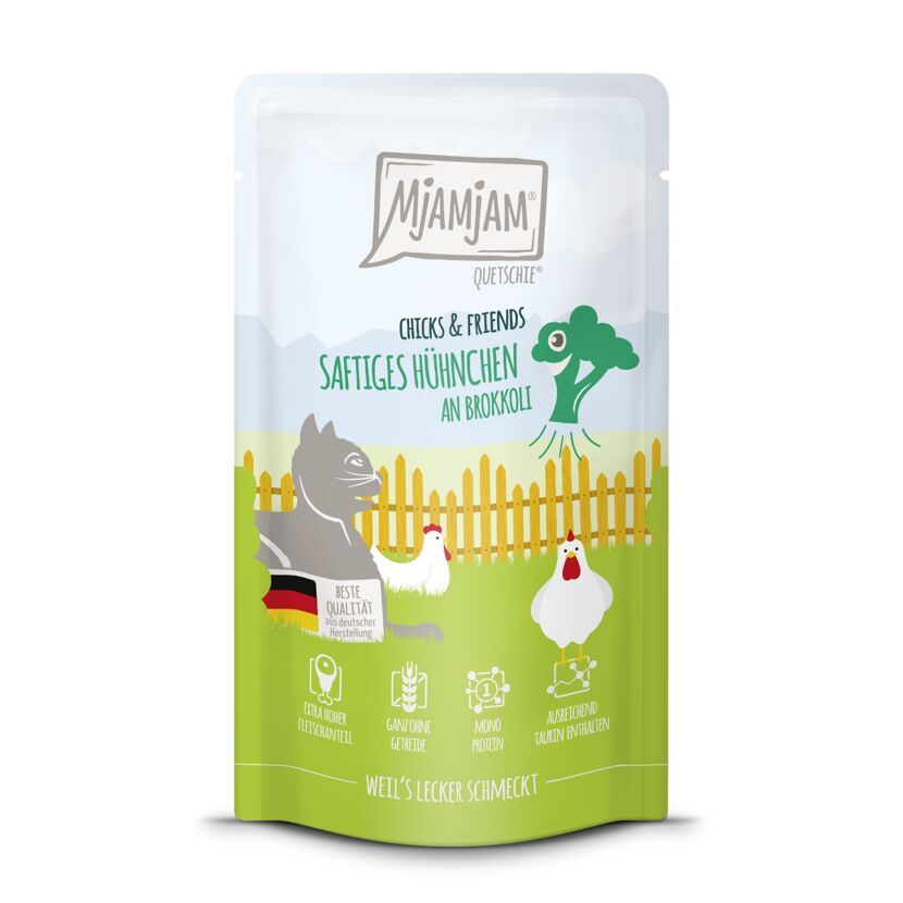 Katzenfutter 'Chicks & Friends Quetschie' Hühnchen und Brokkoli 125 g