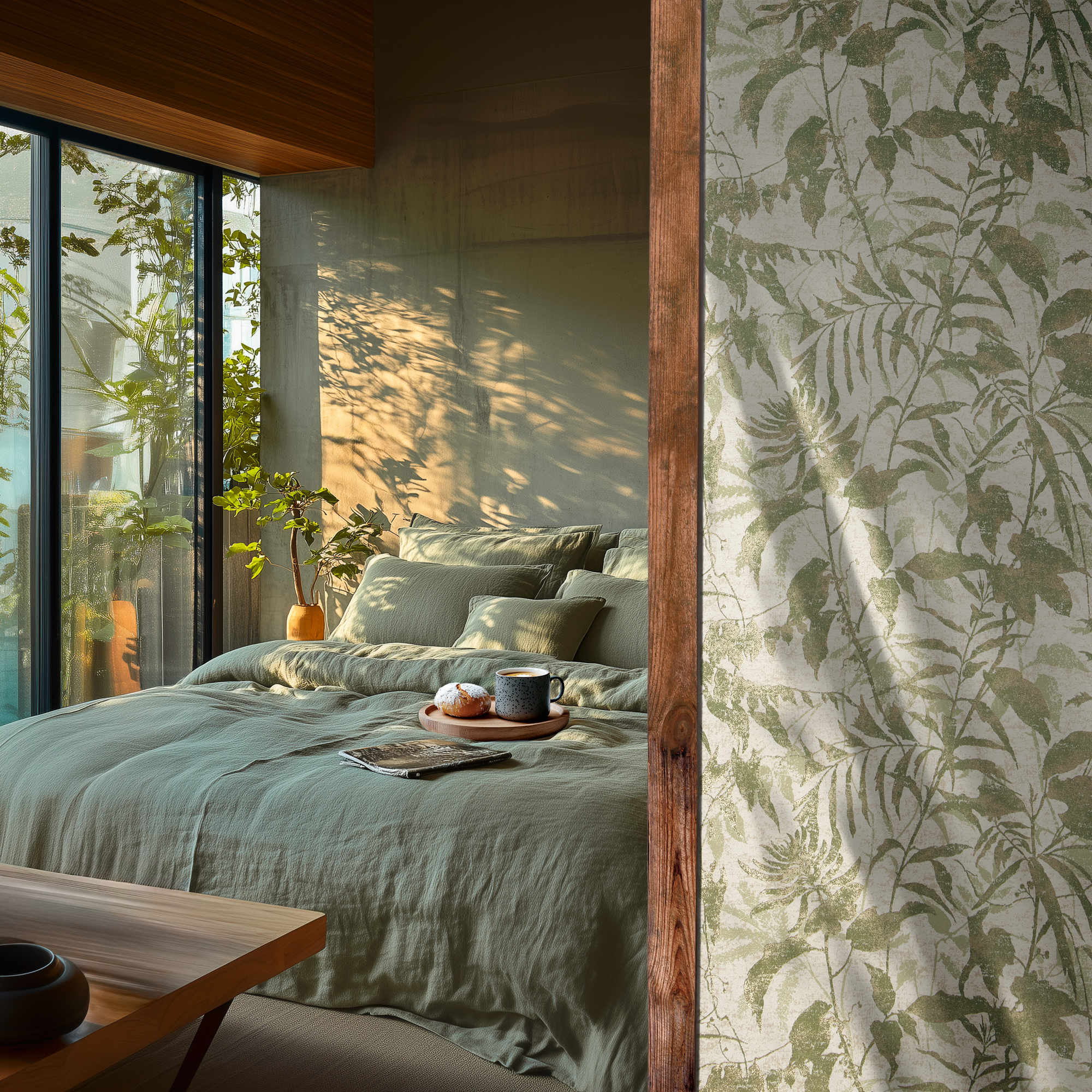 Vliestapete 'Hot Spots Blätter' grün 10,05 x 0,53 m