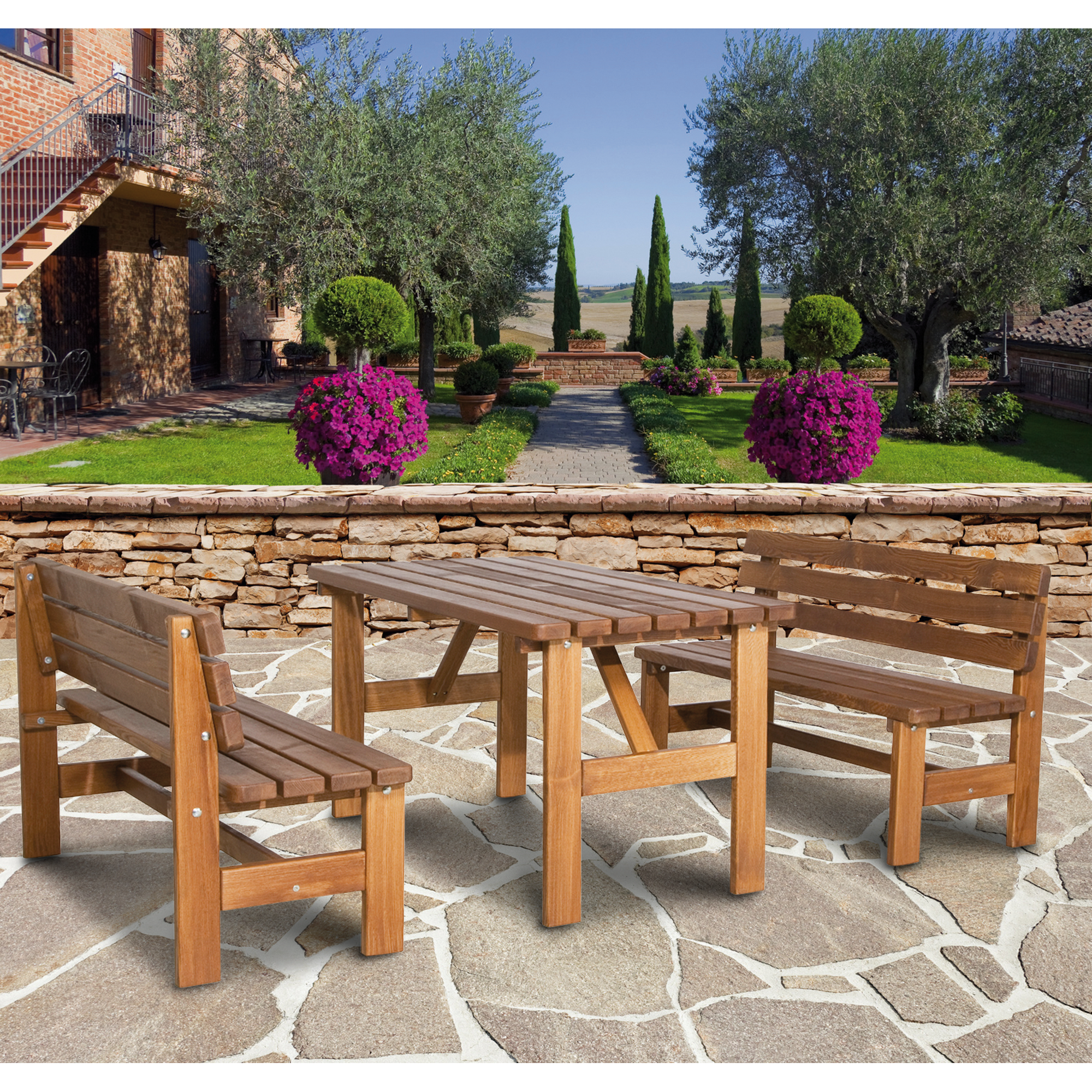 Bank 'Tessin' Kiefernholz braun lasiert 150 cm