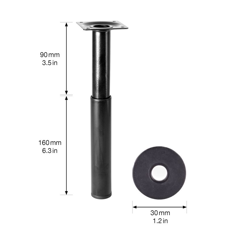 Möbelbein 'Telescope ST 1828' Stahl schwarz Ø 30 mm 160-250 mm justierbar