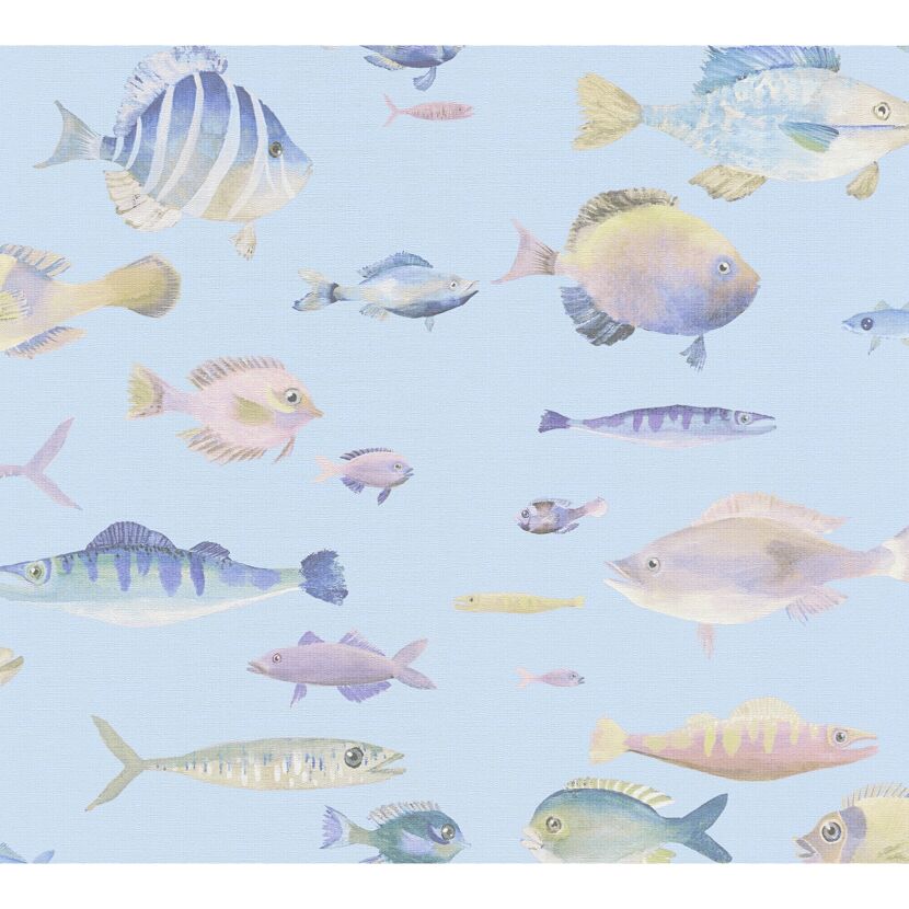 Vliestapete 'Pint Walls II' Fische blau 10,05 x 0,53 m