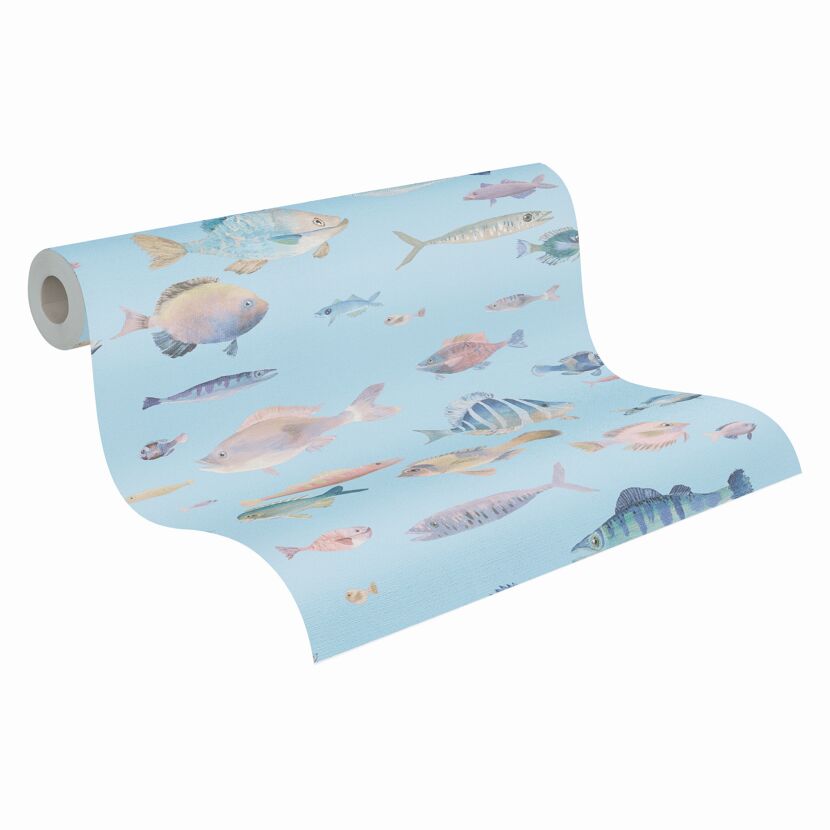 Vliestapete 'Pint Walls II' Fische blau 10,05 x 0,53 m