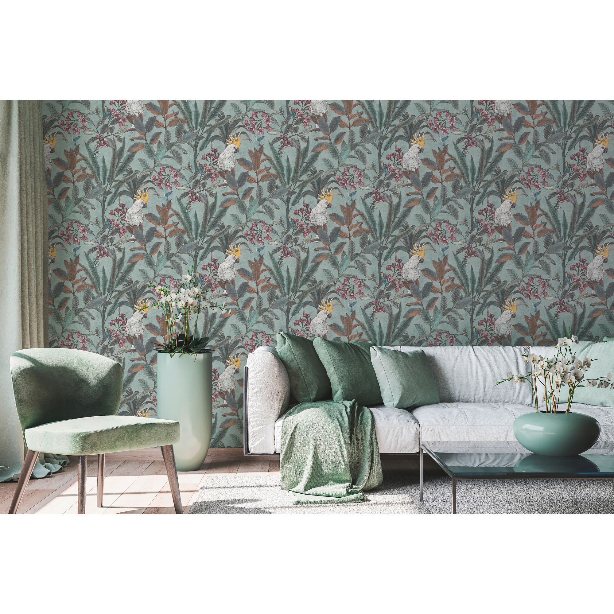 Vliestapete 'Pint Walls II' Kakadu grün 10,05 x 0,53 m