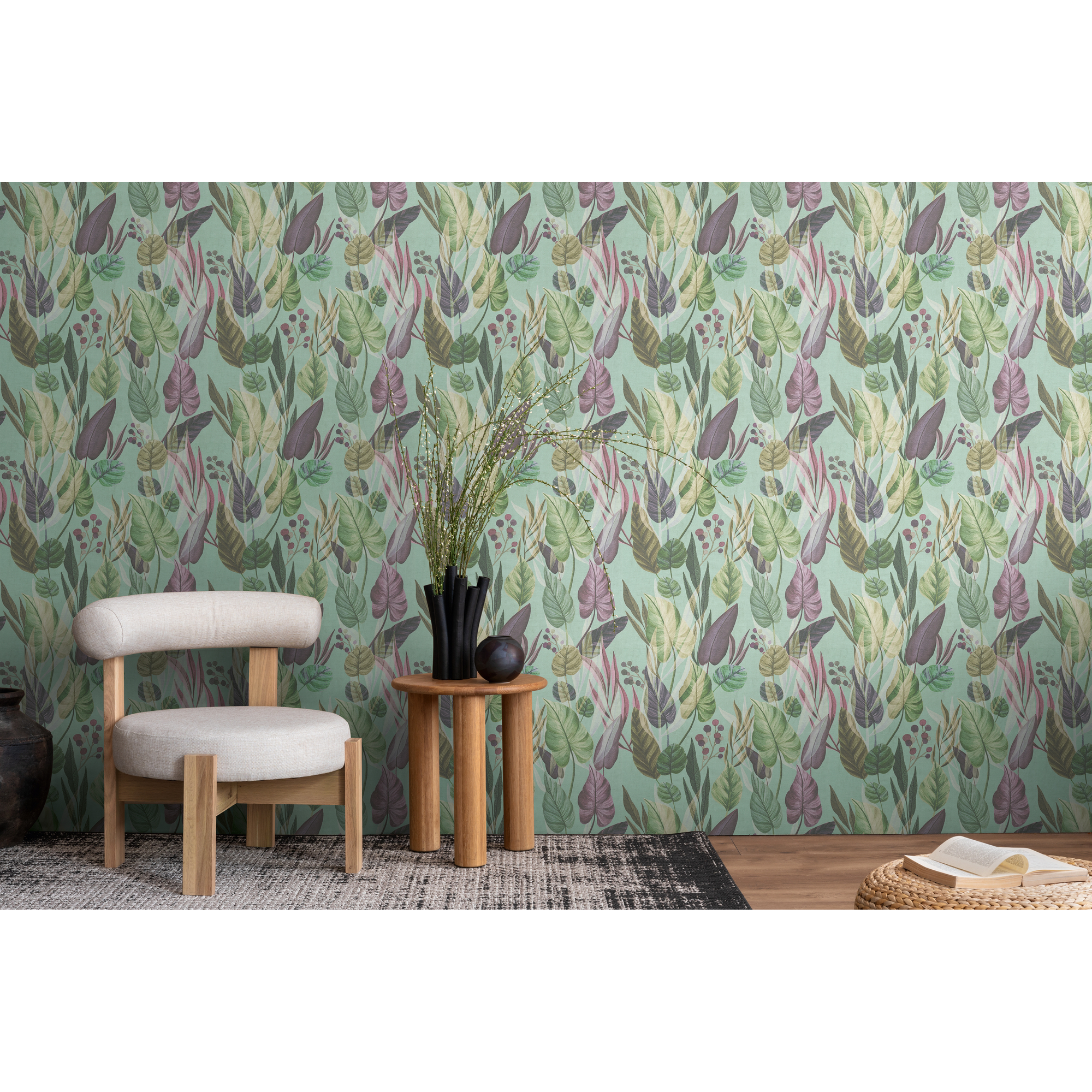 Vliestapete 'Anna D'Andrea' Blätter bunt 10,05 x 0,53 m