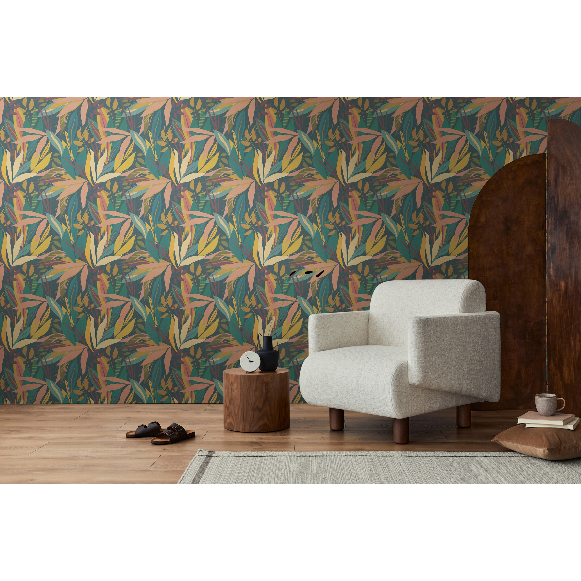 Vliestapete 'Anna D'Andrea' Blätter bunt 10,05 x 0,53 m