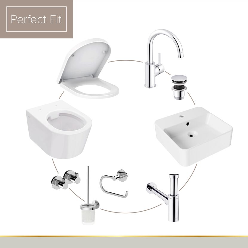Badezimmerausstattung: Toilette, Waschbecken und Zubehör