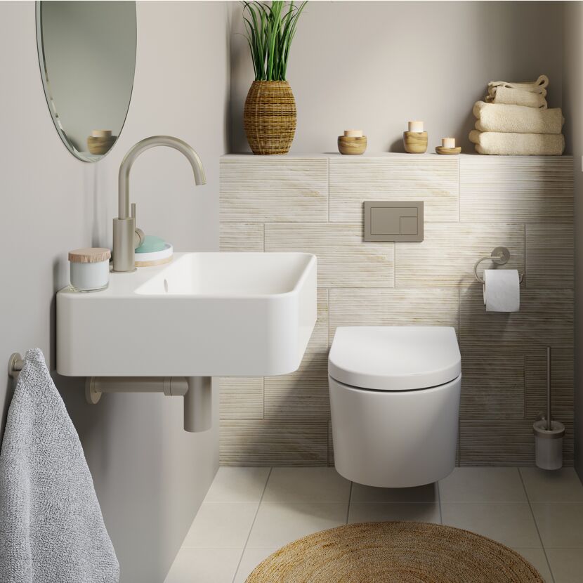 Modernes Gästebad mit WC und Waschbecken