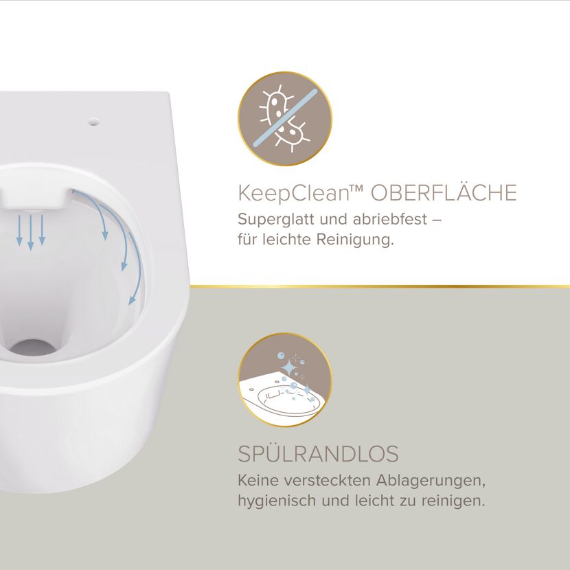 Spülrandloses WC, reinigungsfreundlich