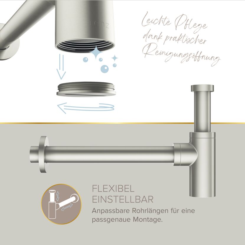 Siphon mit flexibler Rohrlänge