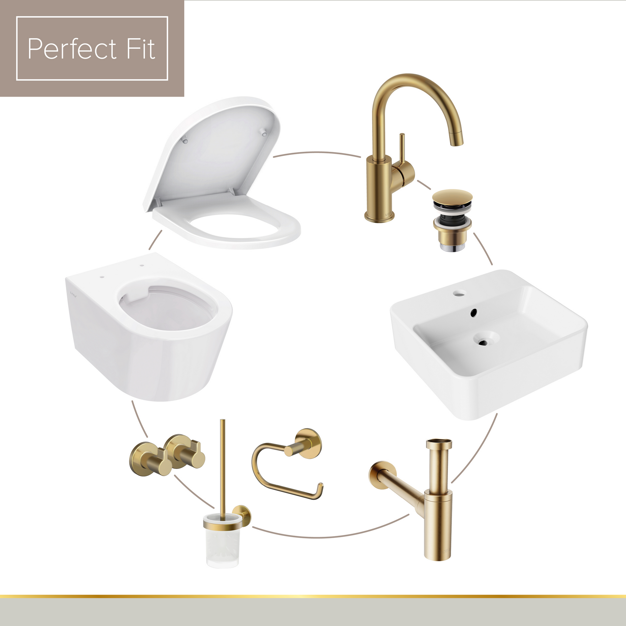 Gästebad-Set 'Perfect Fit' weiß/gold 8-teilig