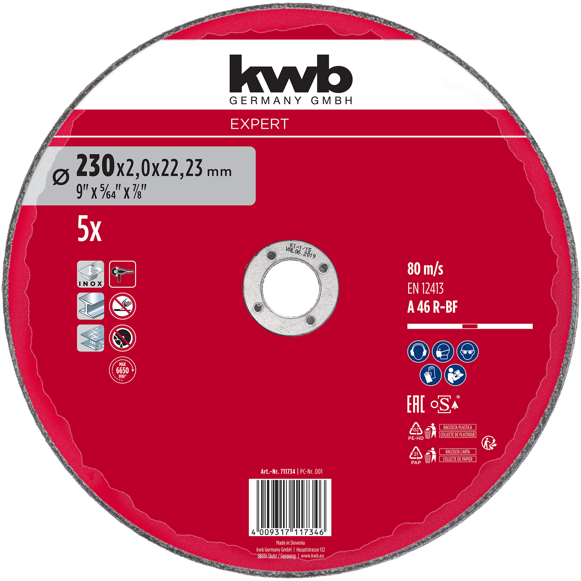 Inox-Gewebetrennscheiben-Set für Metall Ø 230 x 2 mm 5-teilig