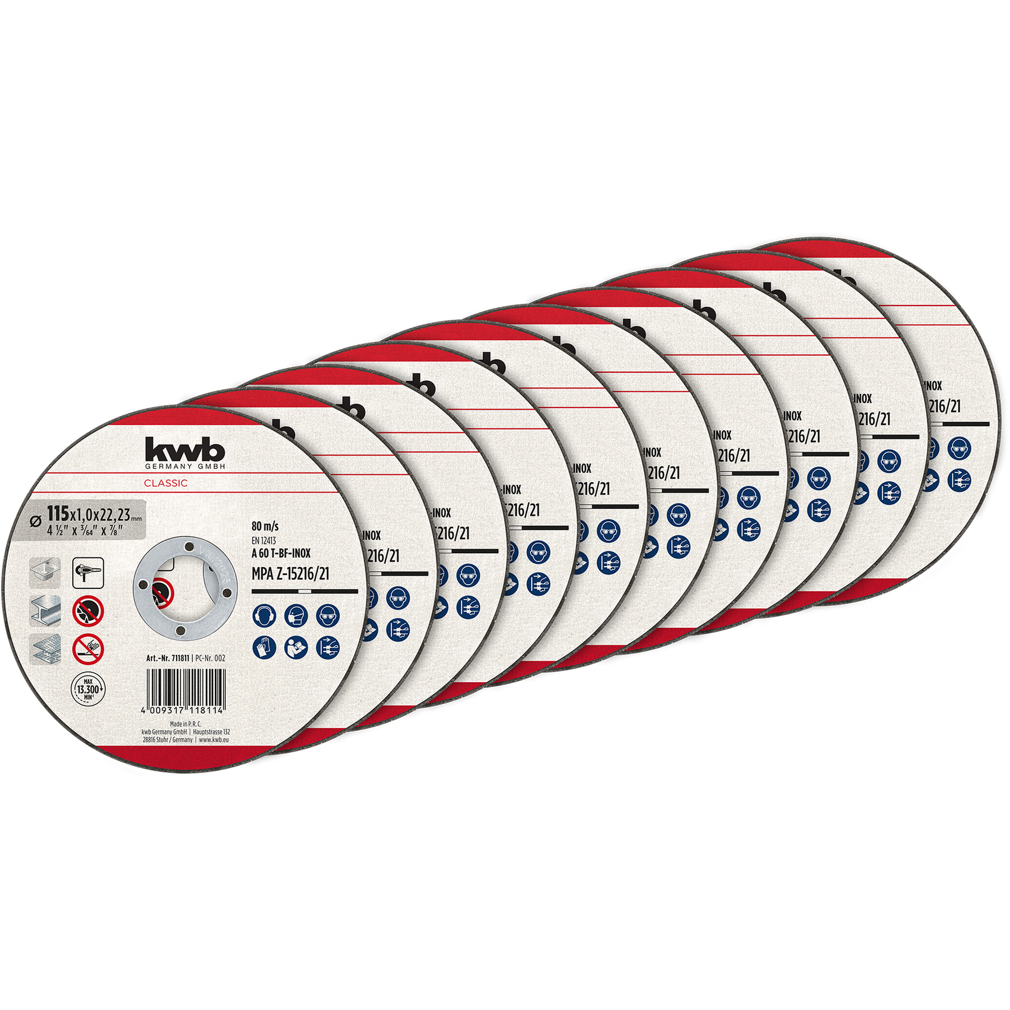 Inox-Gewebetrennscheiben-Set für Metall Ø 115 x 1 mm 10-teilig