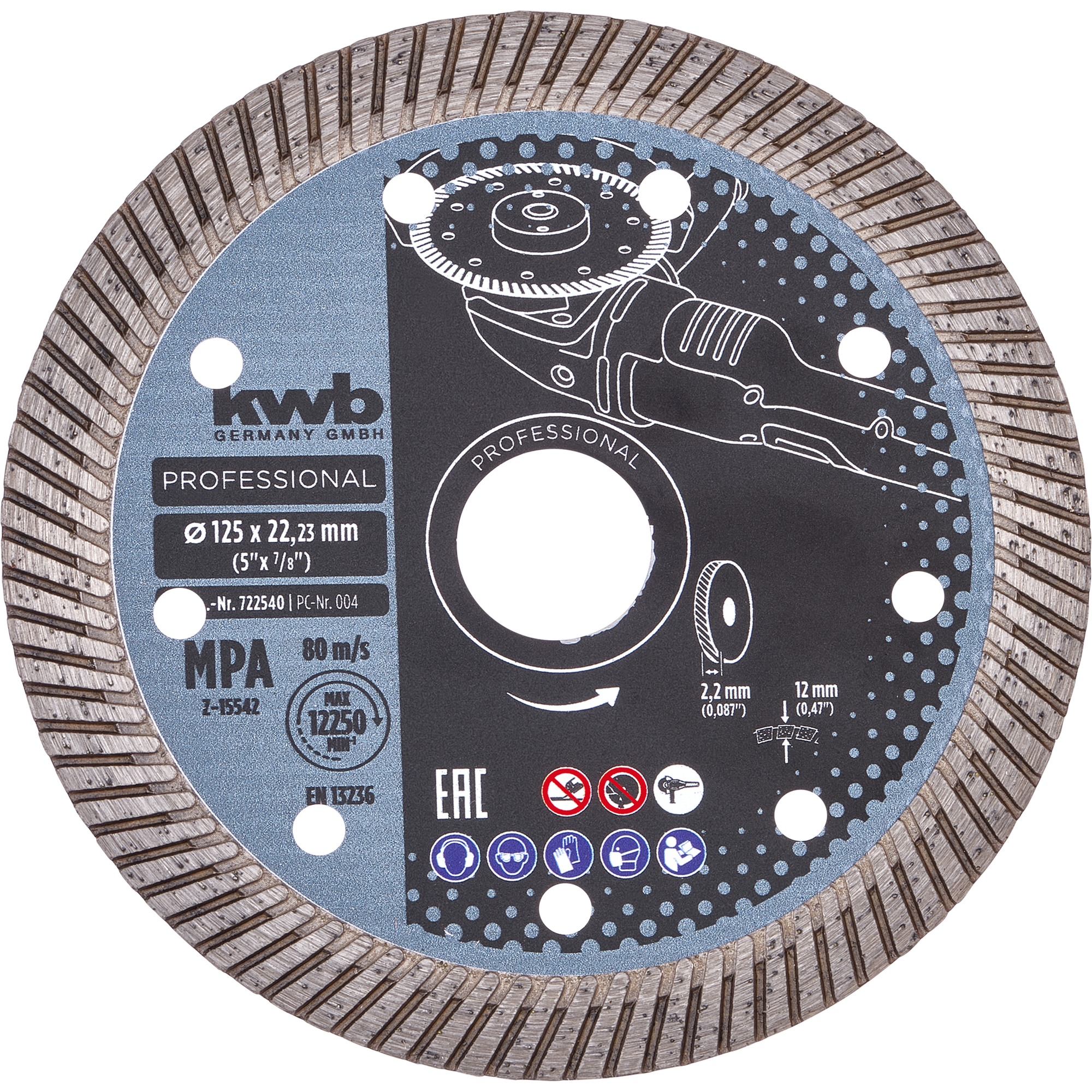 Diamant-Trennscheibe mit Turborand für Trockenschliff Ø 125 x 1,4 mm