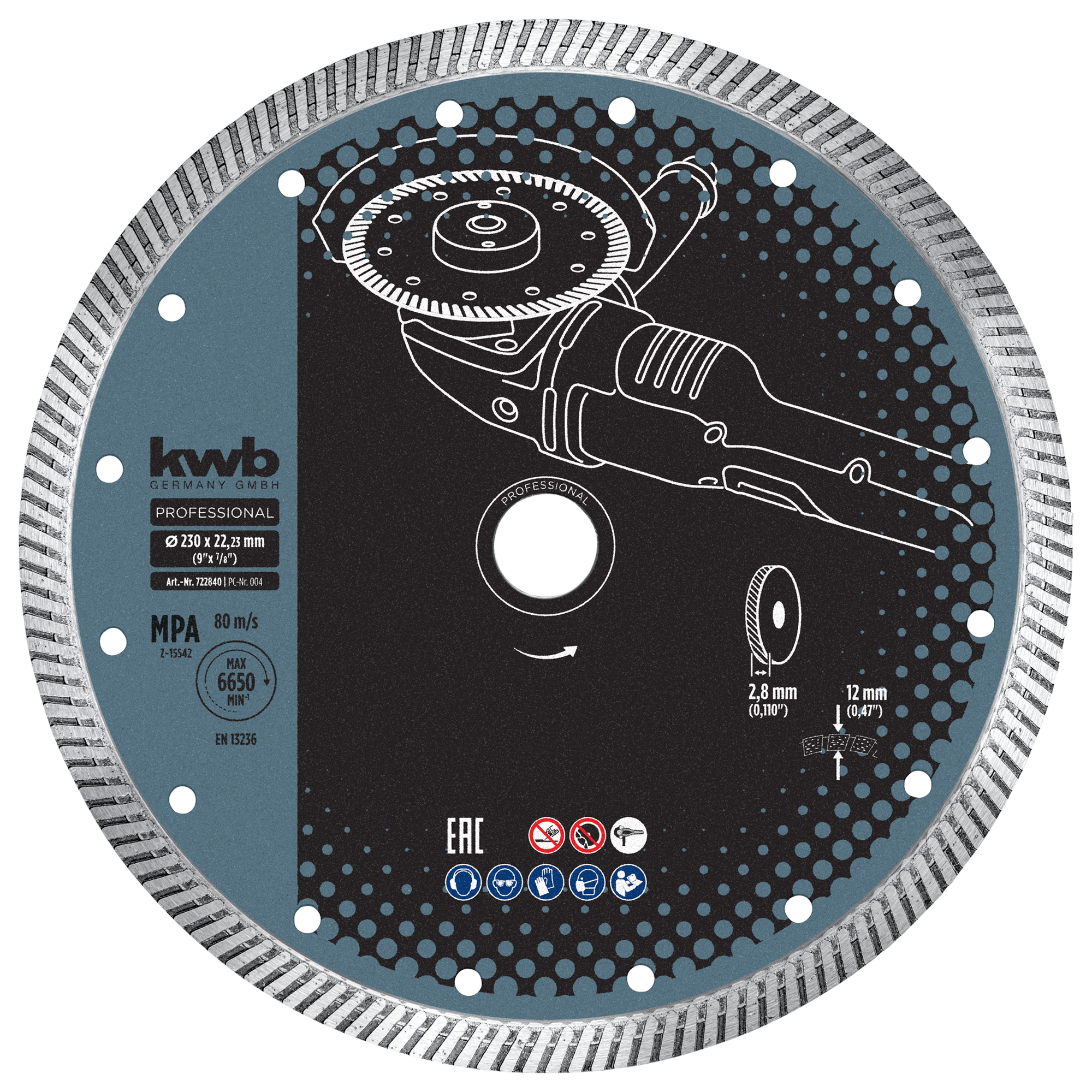 Diamant-Trennscheibe mit Turborand für Trockenschliff Ø 230 x 1,8 mm