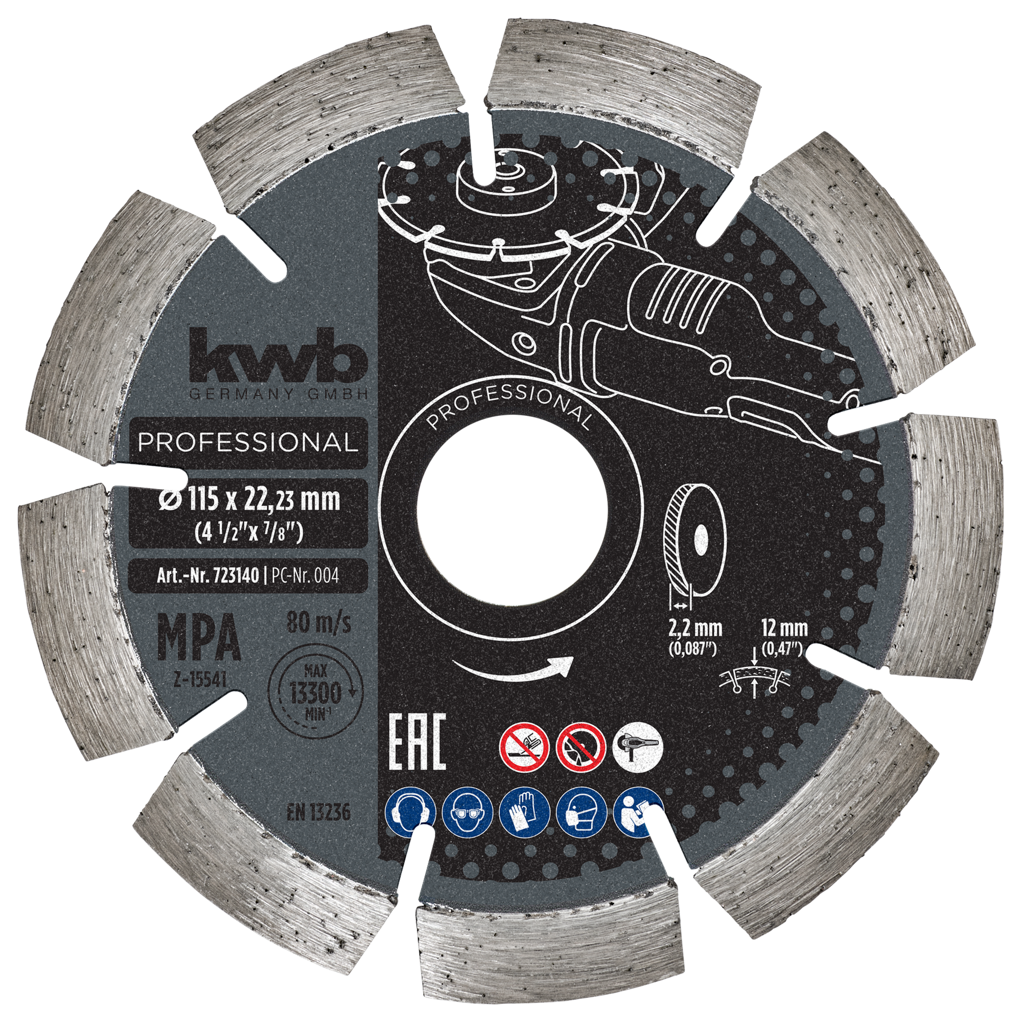 Diamant-Trennscheibe mit Segmentrand für Trockenschliff Ø 115 x 1,4 mm