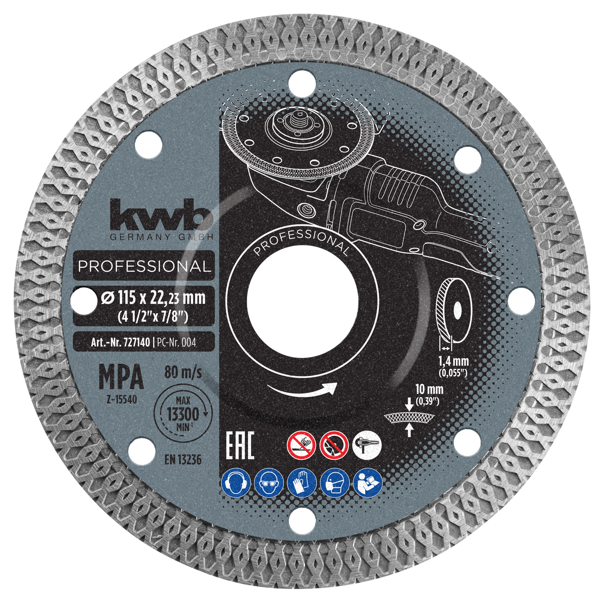 Diamant-Trennscheibe mit Turborand für Feinsteinzeug Ø 115 x 1 mm