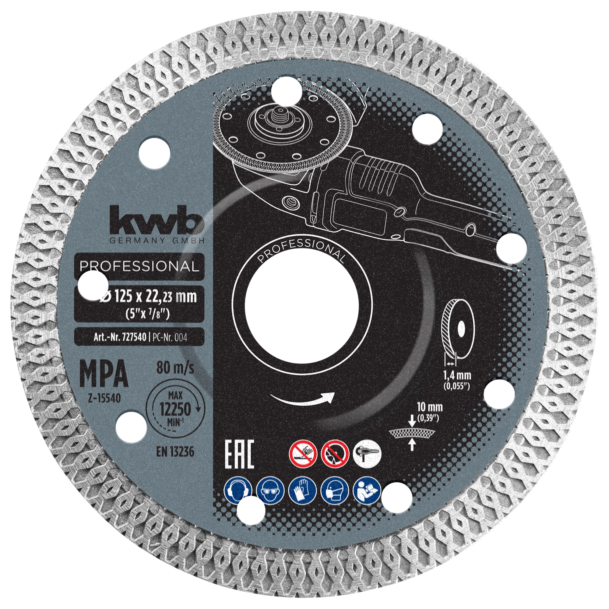 Diamant-Trennscheibe mit Turborand für Feinsteinzeug Ø 125 x 1 mm