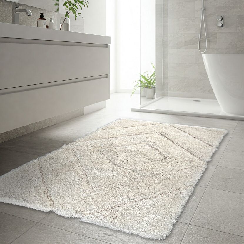 Badteppich 'Boho' cremefarben 60 x 90 cm