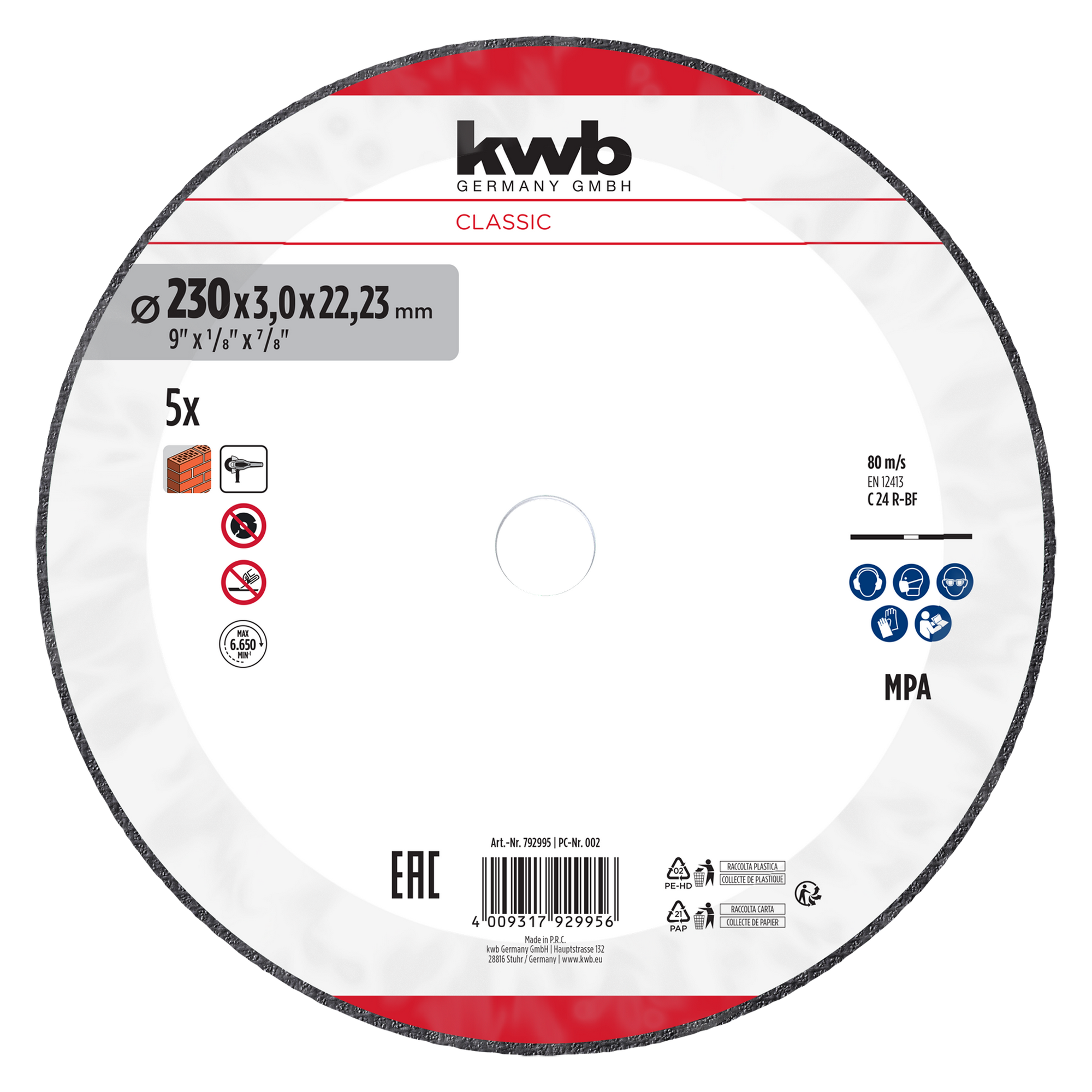 Gewebetrennscheiben-Set für Stein gerade 5-teilig, Ø 230 x 3 mm